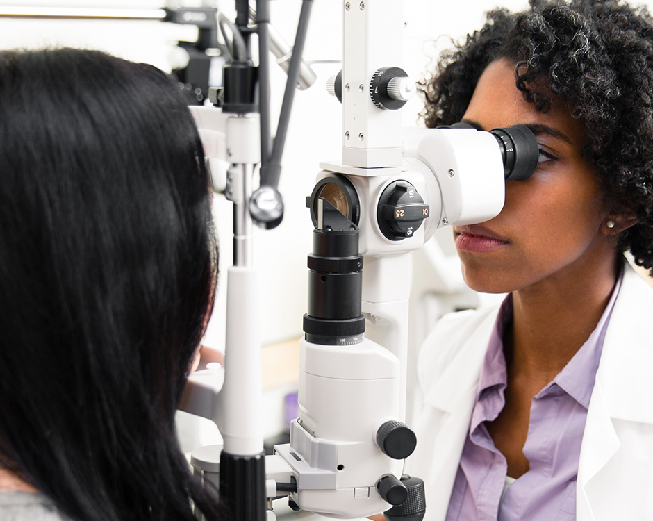 Woman getting an eye exam