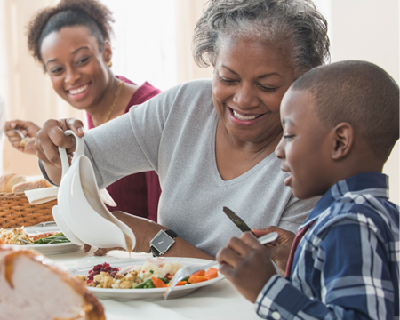 Family eating holiday meal